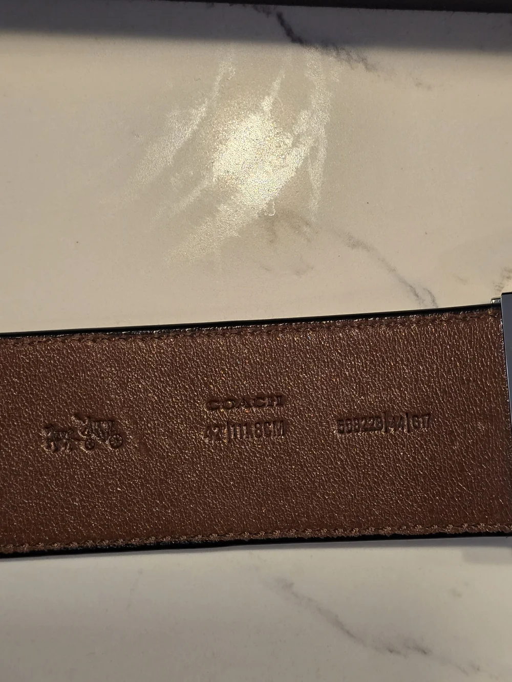 Coach Men’s Black and Brown Leather Belt with Signature 'C' Buckle